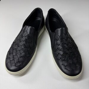 ECCO Soft Slip On Sneakers Women 38 7-7.5 Black Woven Leather Shoes NEW